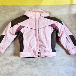 Kids Columbia Pink & Gray Ski Snowboard Jacket Hooded Warm Insulated 4/5